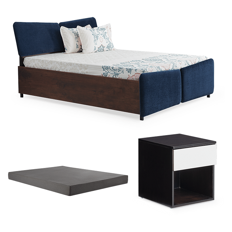 Papillon Queen Box Storage Bed - Sapphire Blue with 6" Premium Mattress and Hop Bedside Table - Walnut
Papillon Queen Box Storage Bed - Sapphire Blue with 6" Premium Mattress and Hop Bedside Table - Walnut