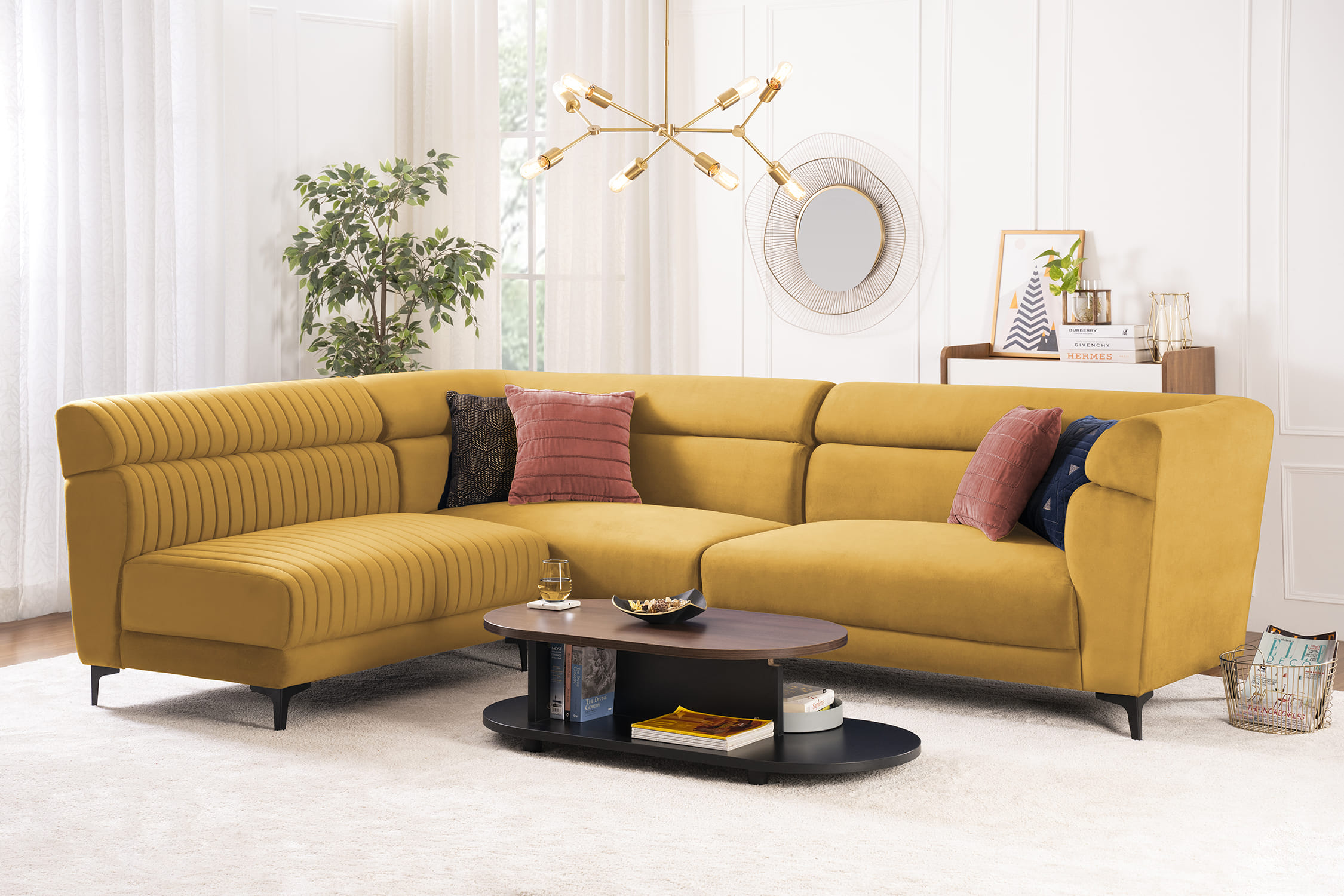 Linora Velvet L Shape Sofa