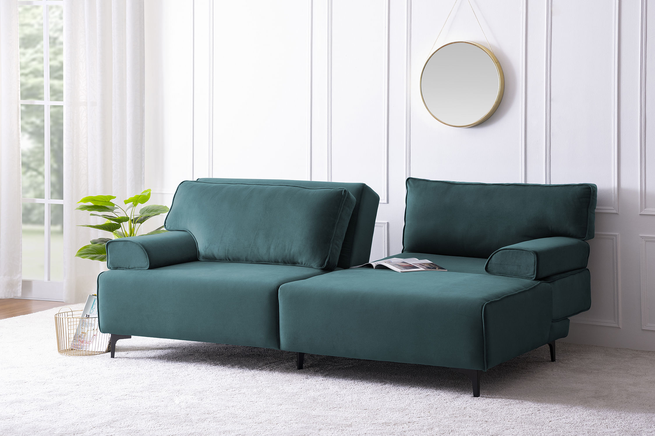 Optimus Velvet Sofa cum bed in Deep Teal Color