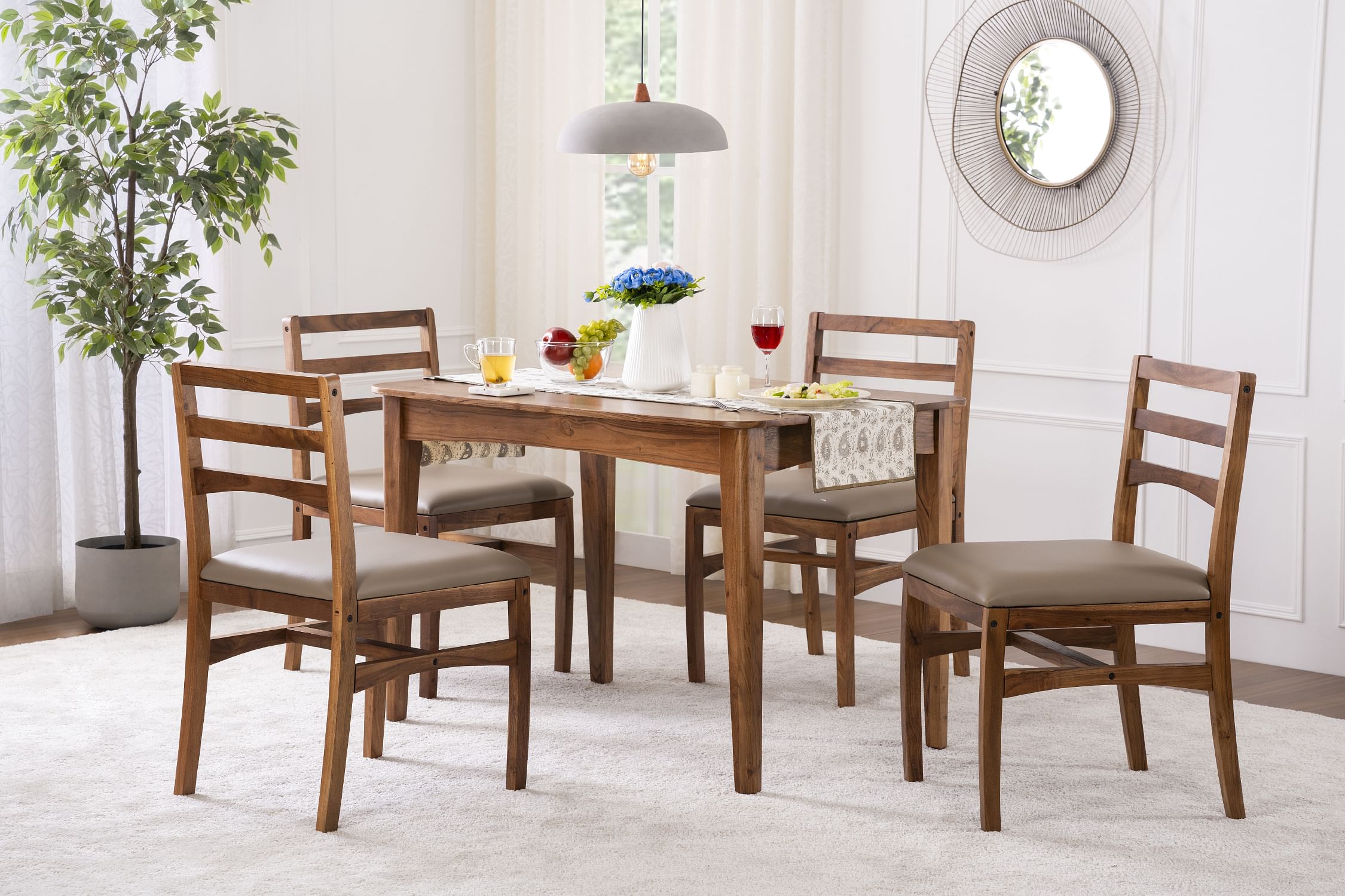 Kayra Solid Wood 4 Seater Dining Set in Timeless Teak Finish