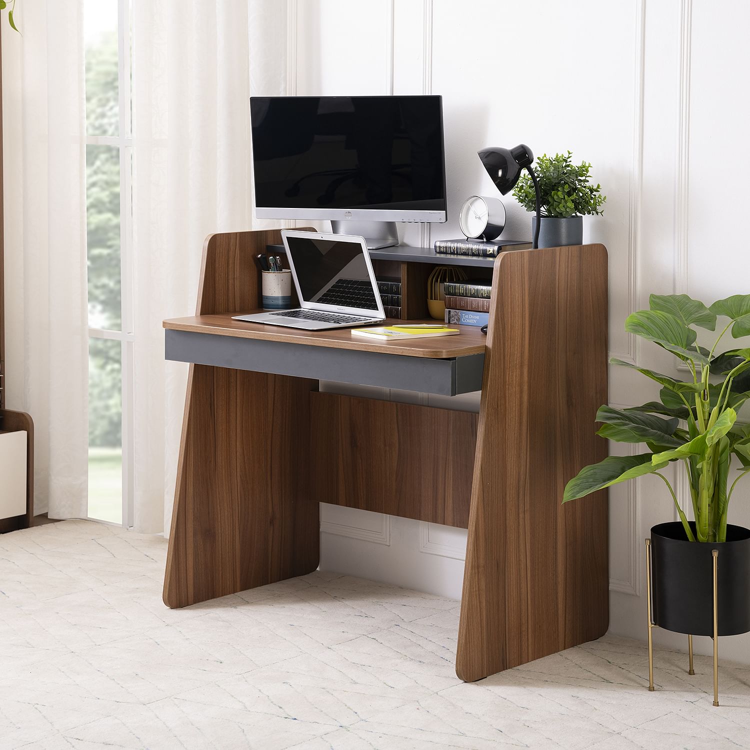 Moreno Engineered Wood Study Table in Neo Teak Finish