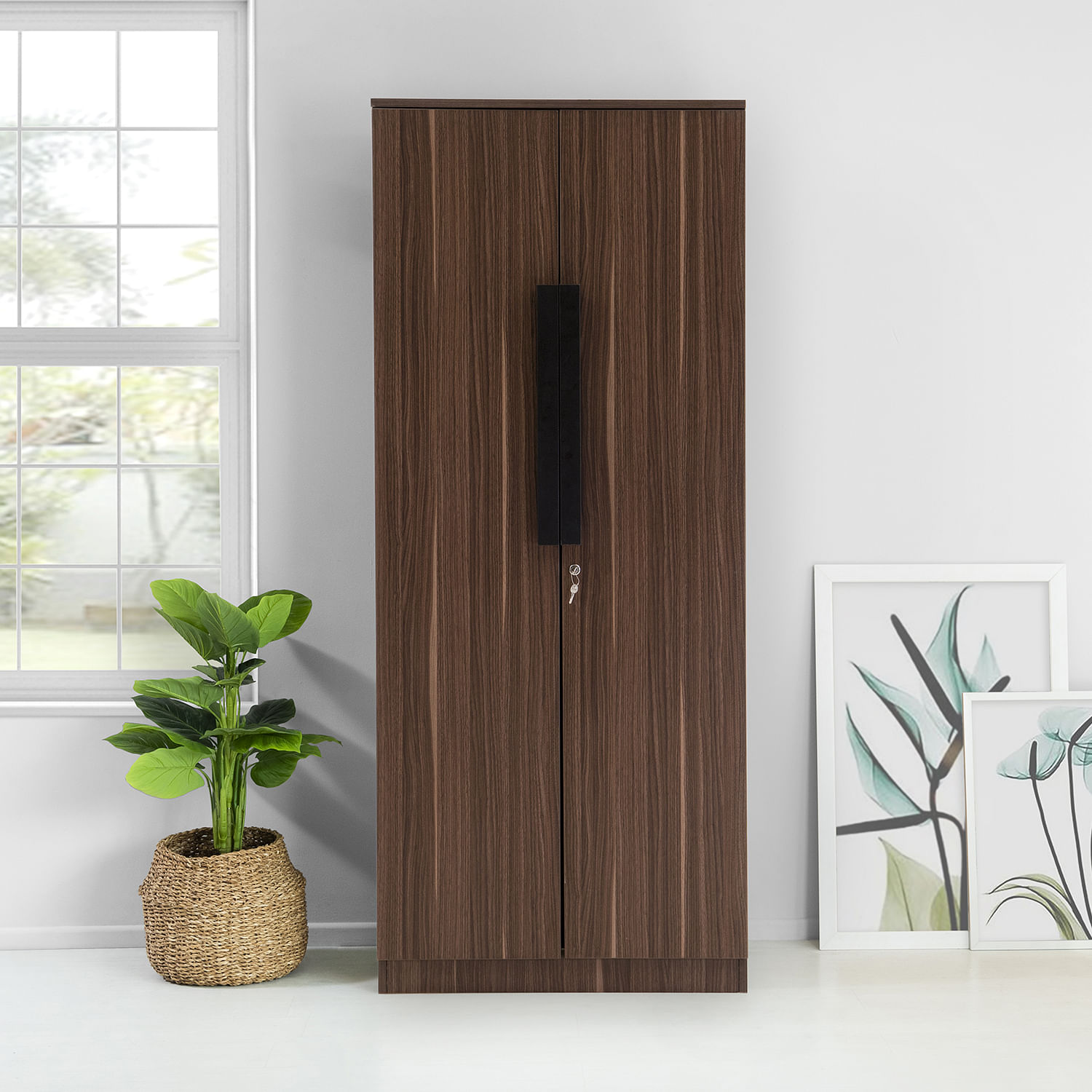 Ebony Engineered Wood 2 Door Wardrobe without Mirror in Teak Finish