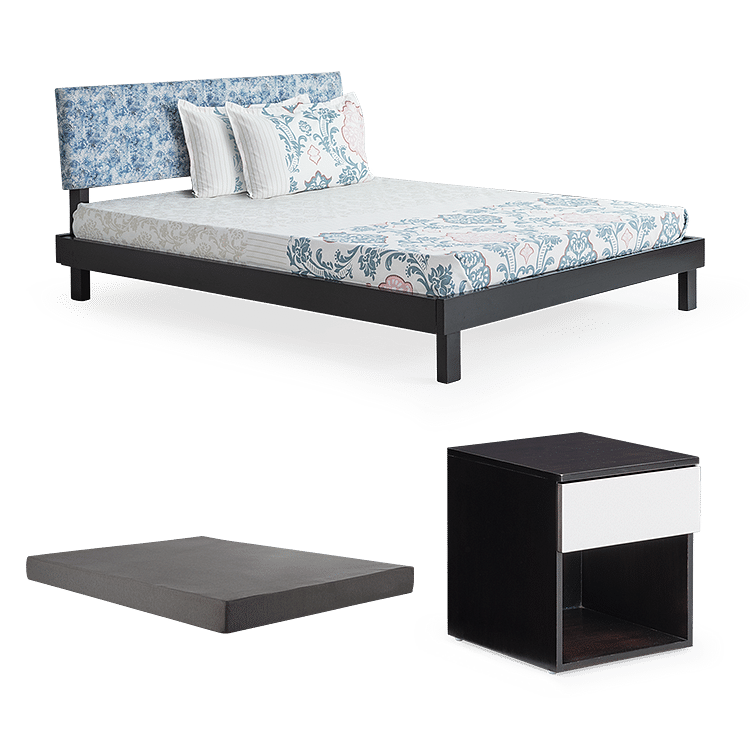 

Bordo Queen Bed Damask with 6" Premium Mattress and Hop Bedside Table - Walnut