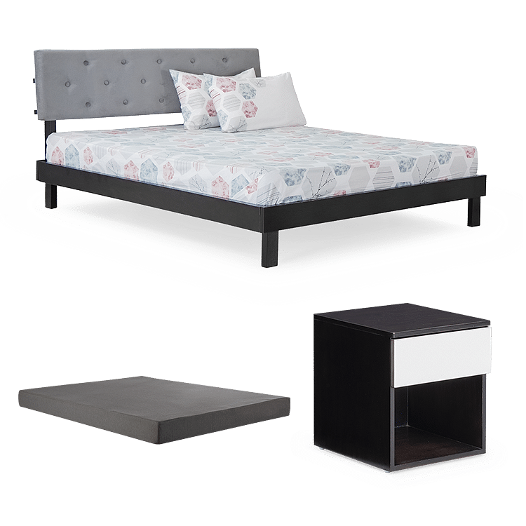 

Crest Queen Bed Grey with 6" Premium Mattress and Hop Bedside Table - Walnut