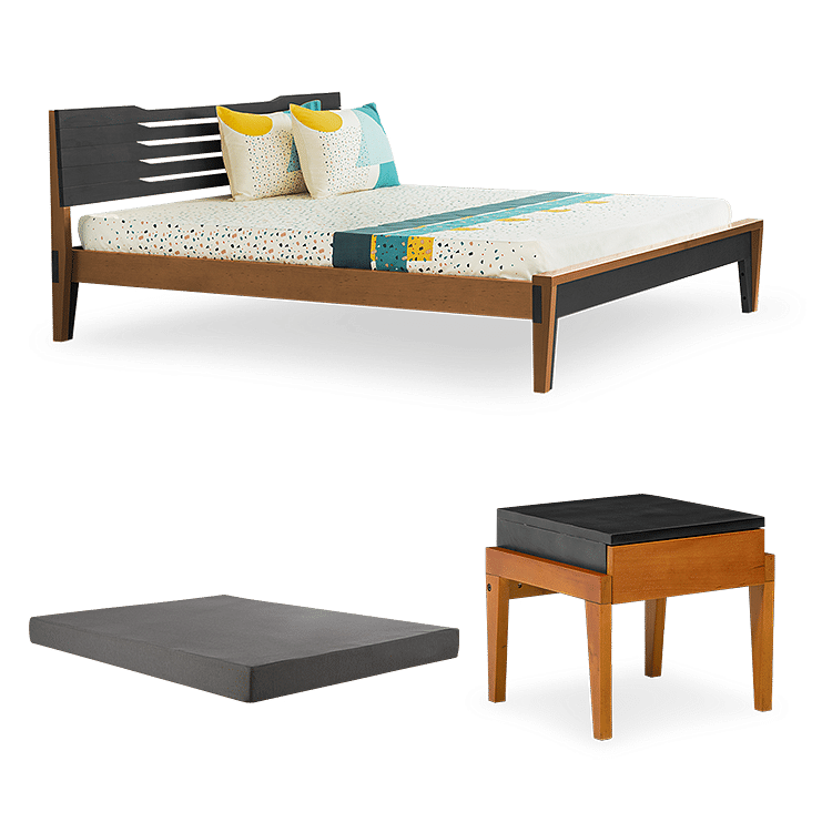 

Pico Queen Bed - Classic with 6" Premium Mattress and Pico Bedside Table - Classic
