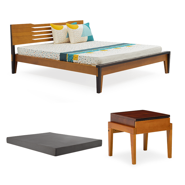 

Pico Queen Bed - Novo with 6" Premium Mattress and Pico Bedside Table - Novo