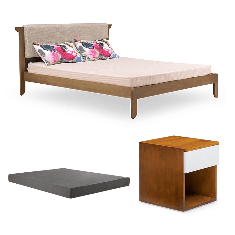 

Vitello Queen Bed with 6" Premium Mattress and Hop Bedside Table - Teak