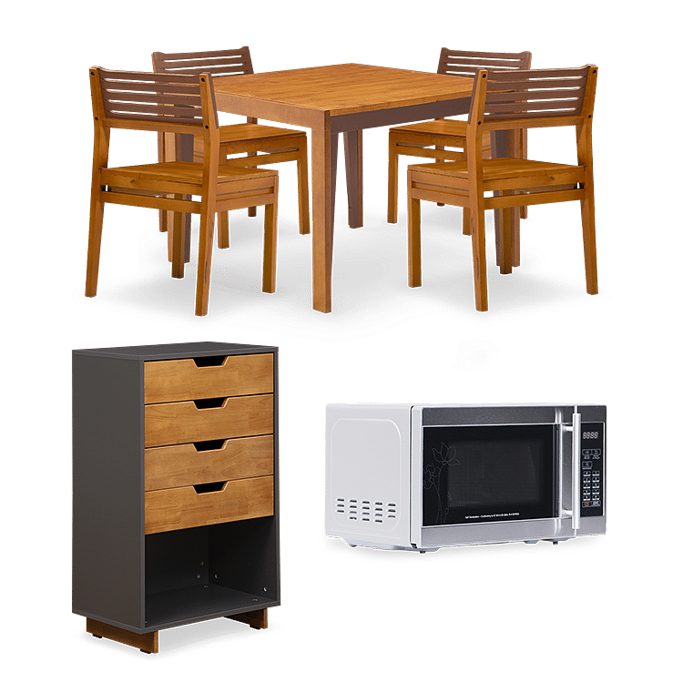 

Pico 4 Seater Dining Set Novo with Fusil Chest of Drawer and Microwave