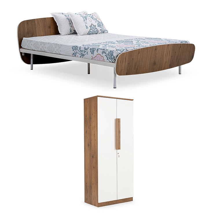 

Blanca Queen Bed with Premium 6 inch Mattress and Bianca 2 Door Wardrobe with Mirror