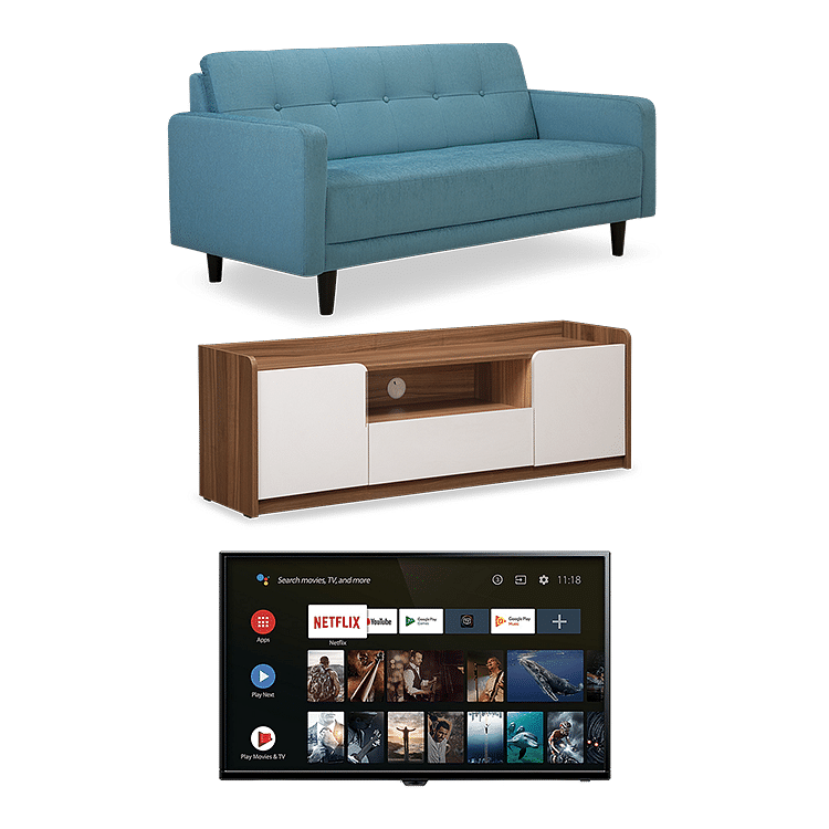 

Noah 3 Seater - Turquoise with LED Smart 43 inch TV and Bianca Entertainment Unit