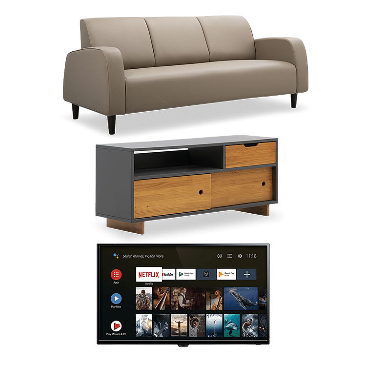 

Ella 3 Seater - Sand Beige with LED Smart 43 inch TV and Fusil Entertainment Unit