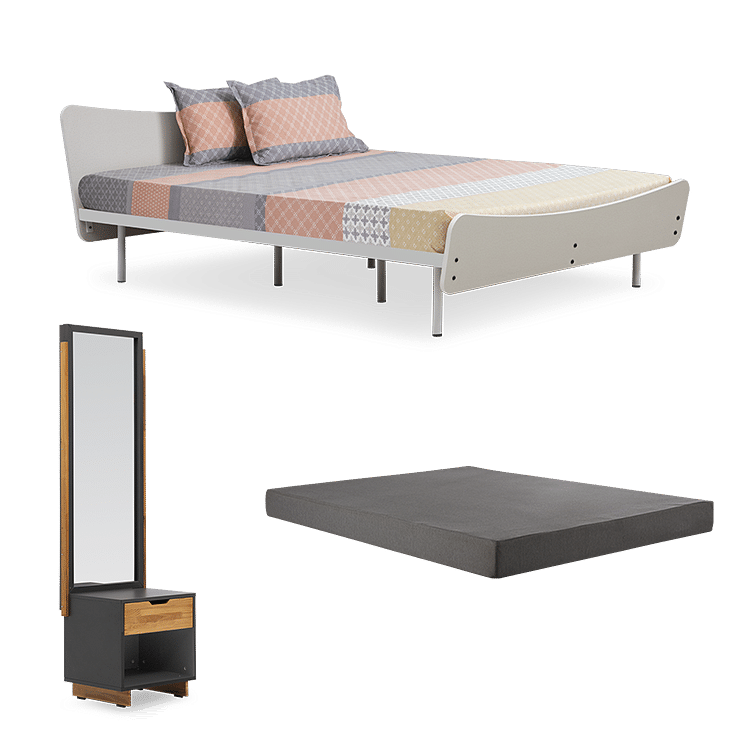 

Allen Queen Bed with Premium 6 inch Mattress and Fusil Dressing Table