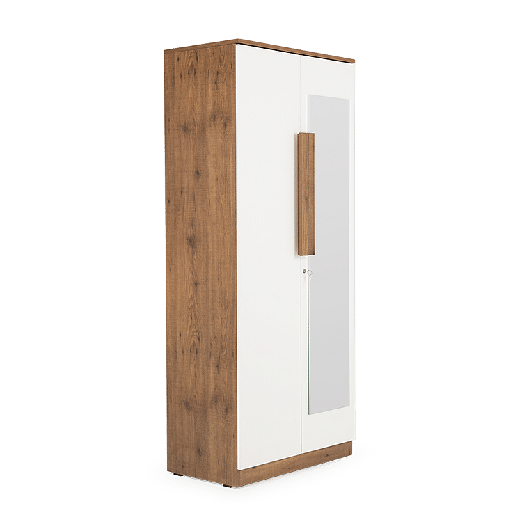 

Bianca Engineered Wood 2 Door Wardrobe with Mirror in Ivory White Finish